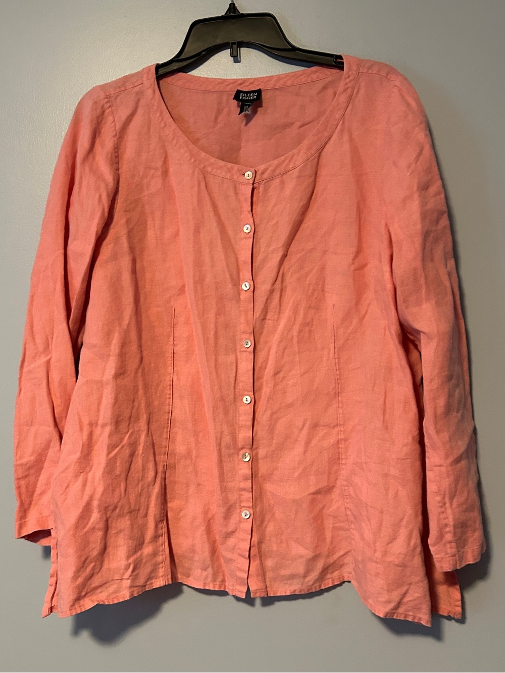 Eileen Fisher Pink Button-Front Irish Linen Blouse Large Vintage